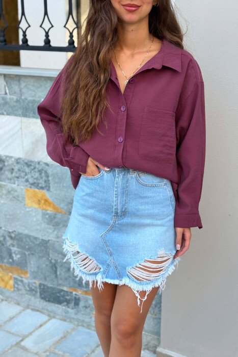 LONG SLEEVE ONE COLOR SIMPLE WOMEN SHIRT DARK BURGUNDY/VISHNJE E ERRET - 4