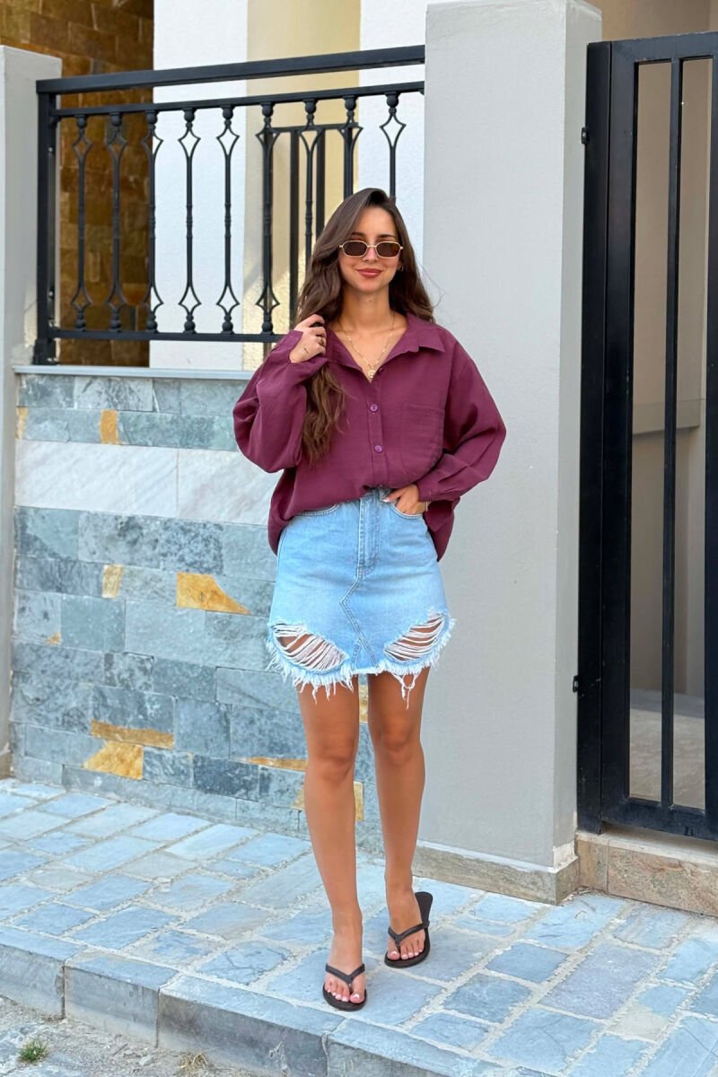LONG SLEEVE ONE COLOR SIMPLE WOMEN SHIRT DARK BURGUNDY/VISHNJE E ERRET - 5
