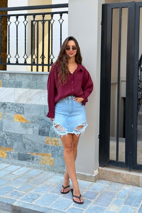 LONG SLEEVE ONE COLOR SIMPLE WOMEN SHIRT DARK BURGUNDY/VISHNJE E ERRET - 6