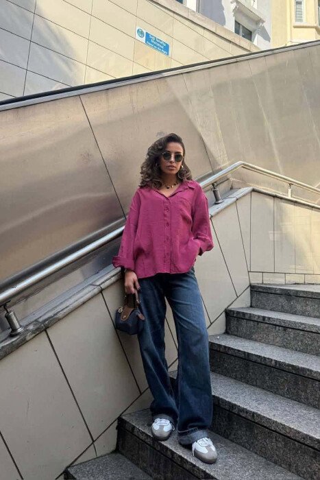 LONG SLEEVE ONE COLOR SIMPLE WOMEN SHIRT FUCHSIA/CIKLAMI - KLAUDIO FASHION