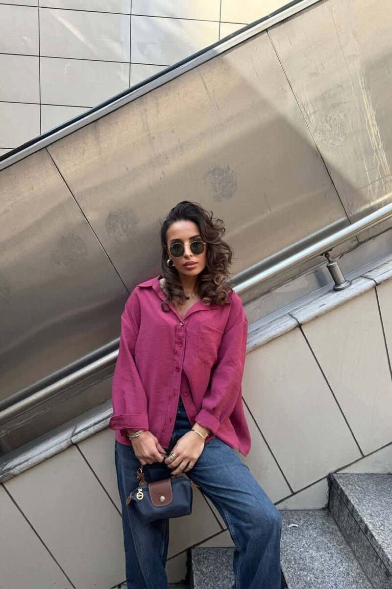 LONG SLEEVE ONE COLOR SIMPLE WOMEN SHIRT FUCHSIA/CIKLAMI - 2