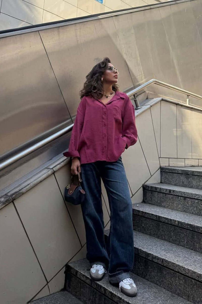 LONG SLEEVE ONE COLOR SIMPLE WOMEN SHIRT FUCHSIA/CIKLAMI - 4