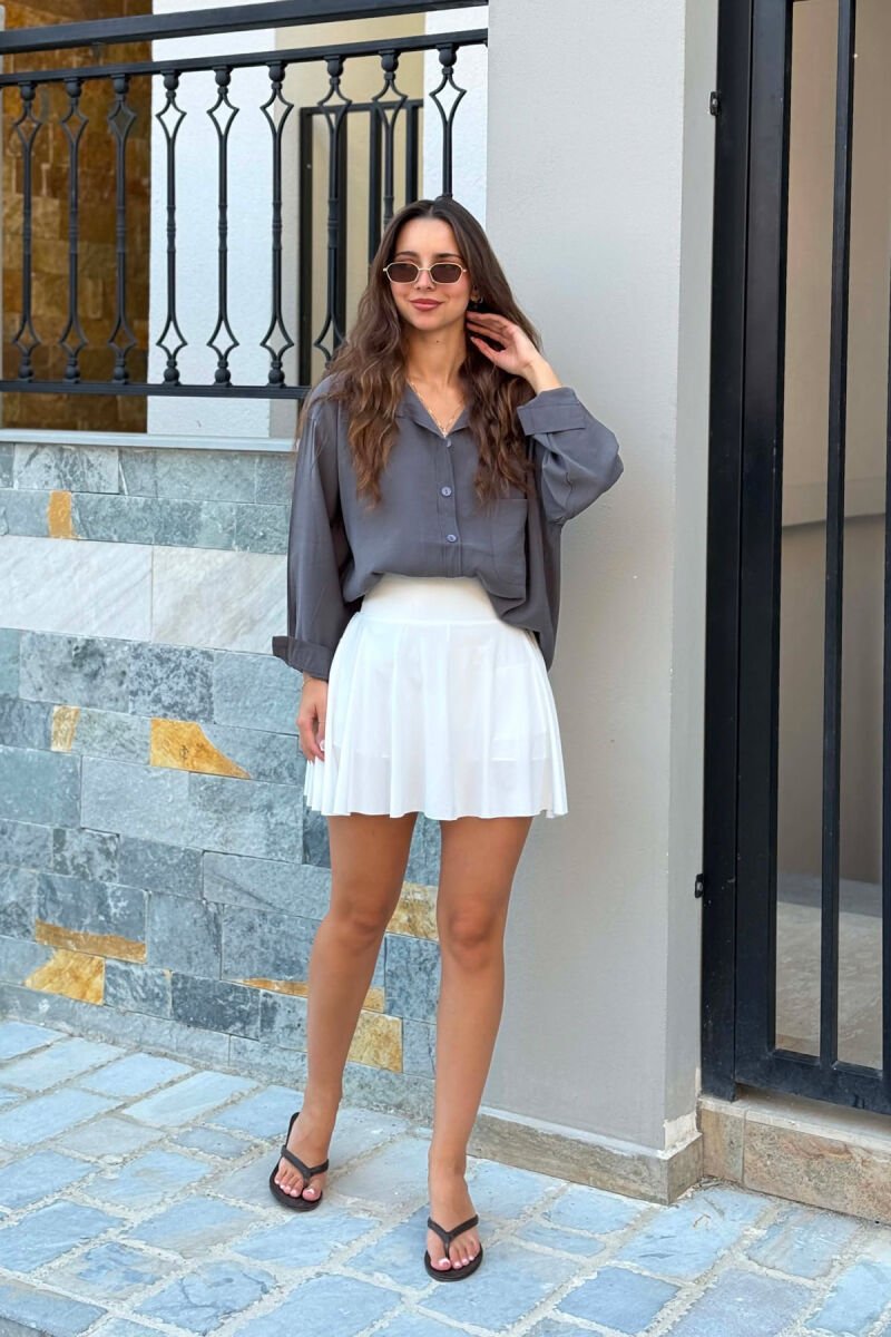 LONG SLEEVE ONE COLOR SIMPLE WOMEN SHIRT GREY ASH/GRI HIRI - 1