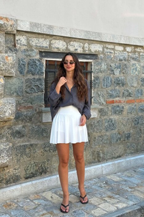 LONG SLEEVE ONE COLOR SIMPLE WOMEN SHIRT GREY/GRI - 3
