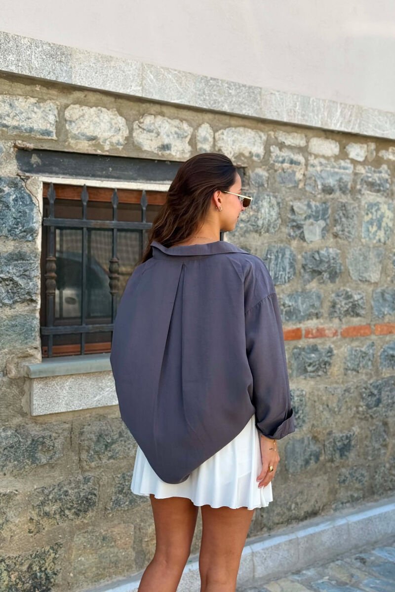 LONG SLEEVE ONE COLOR SIMPLE WOMEN SHIRT GREY/GRI - 4