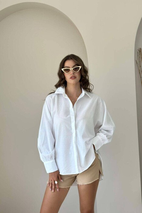 LONG SLEEVE ONE COLOR WOMEN SHIRT WHITE-E BARDHE - KLAUDIO FASHION
