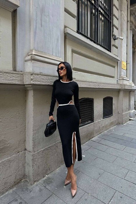 FUSTAN PËR FEMRA ME MENGË TË GJATA I HAPUR MBRAPA NË NGJYRËN E ZEZË - KLAUDIO FASHION