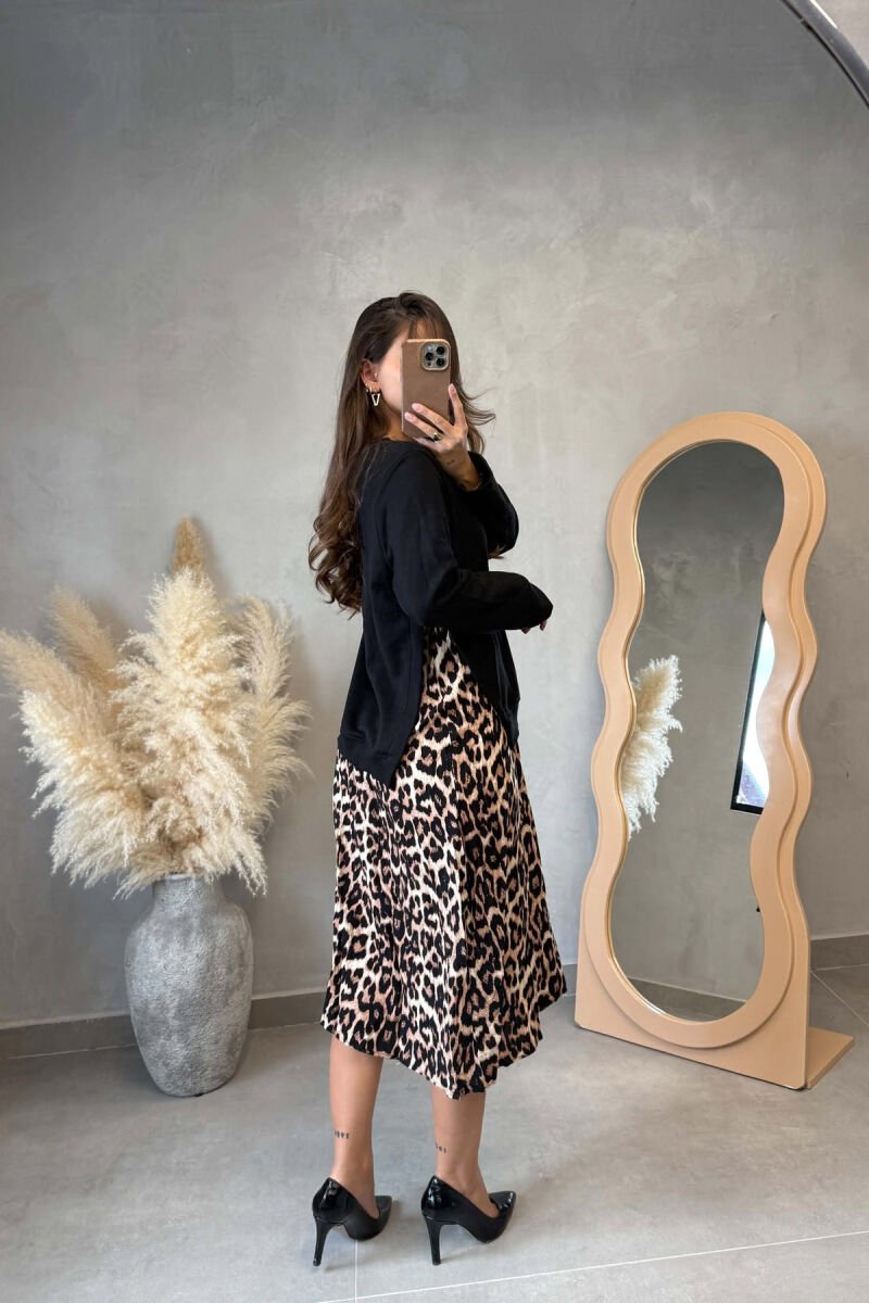 LONG SLEEVE ROUND NECK WOMEN DRESS BLACK + LEO/ ZELEO - 2