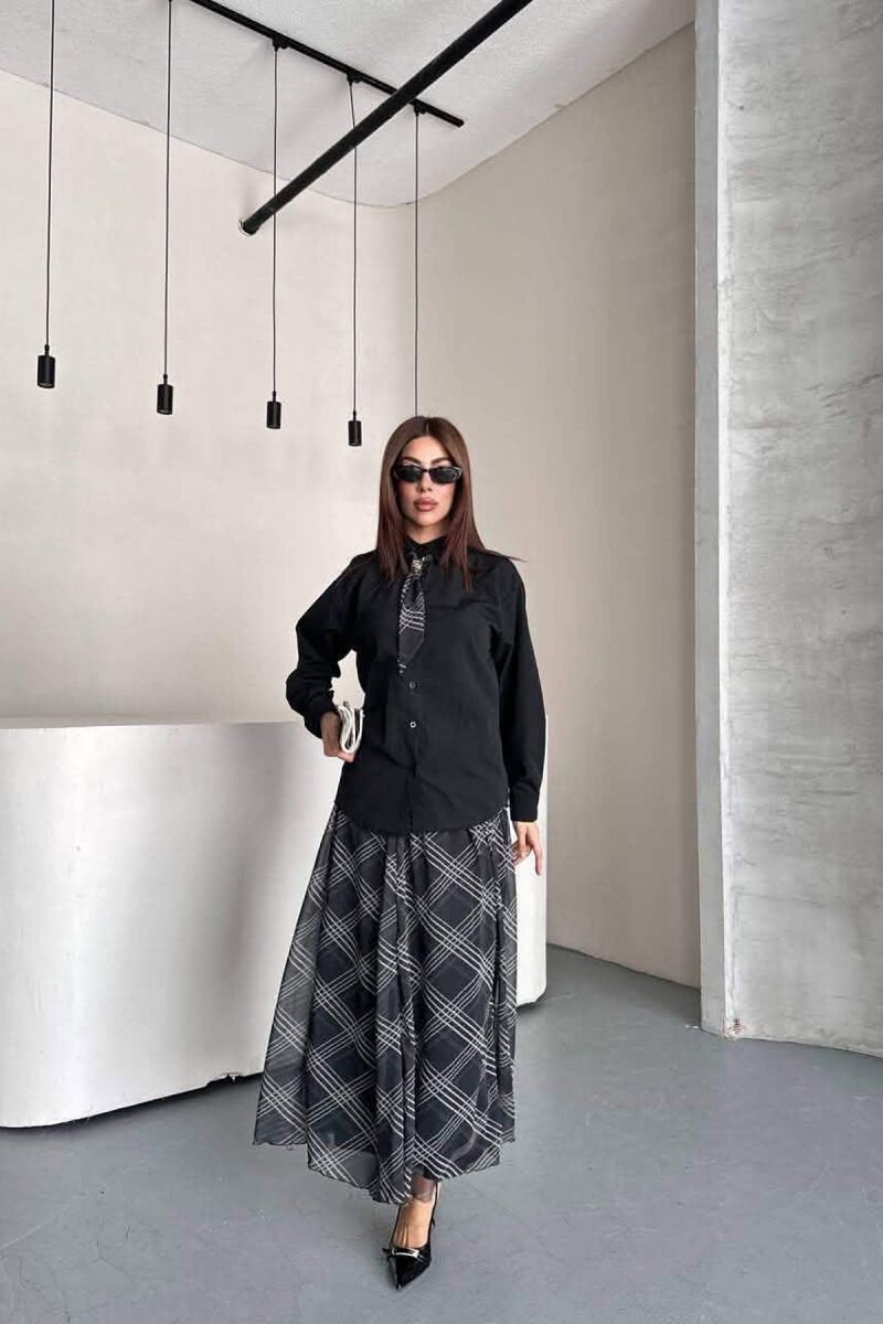 LONG SLEEVE SHIRT + SKIRT WOMEN SET BLACK/ E ZEZE - 1