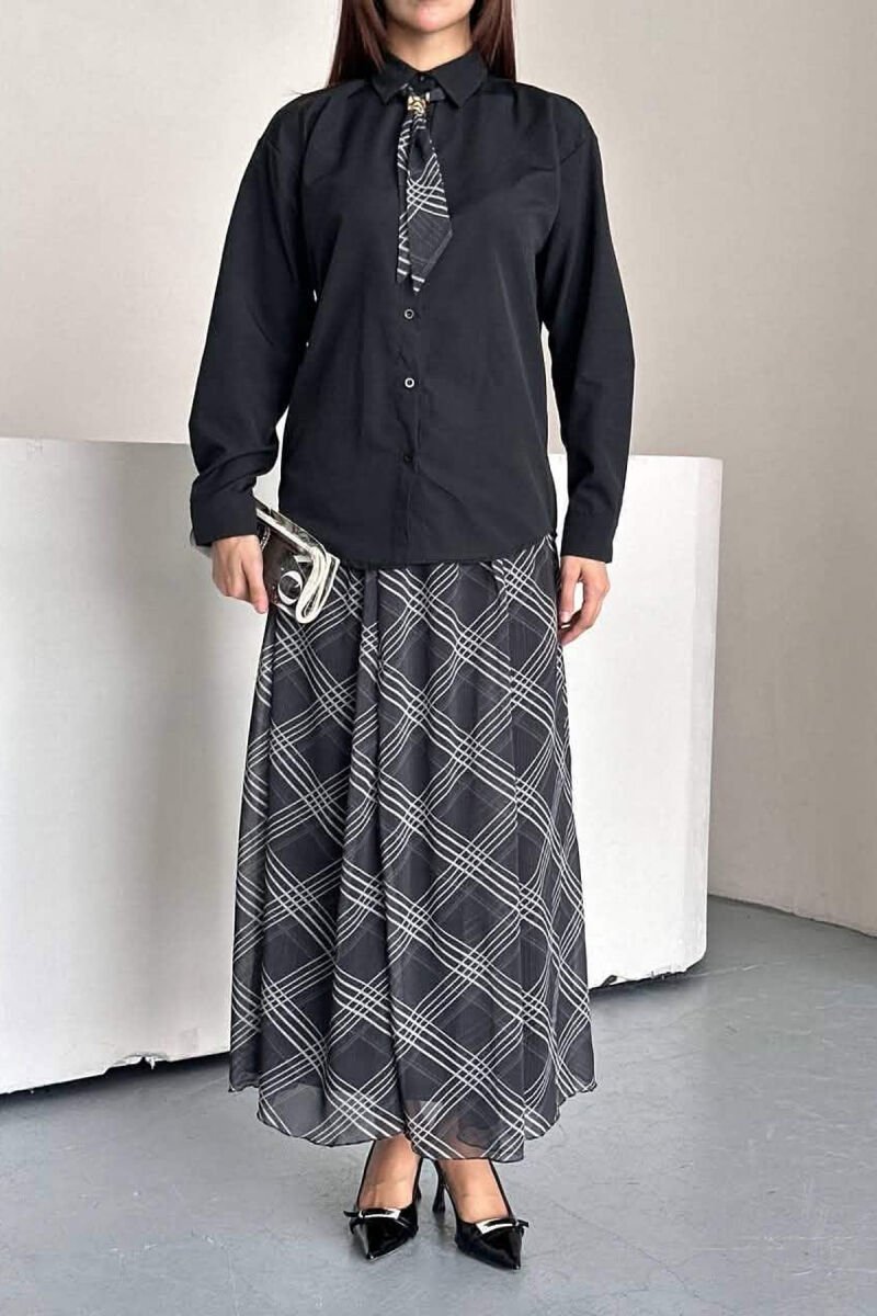 LONG SLEEVE SHIRT + SKIRT WOMEN SET BLACK/ E ZEZE - 5