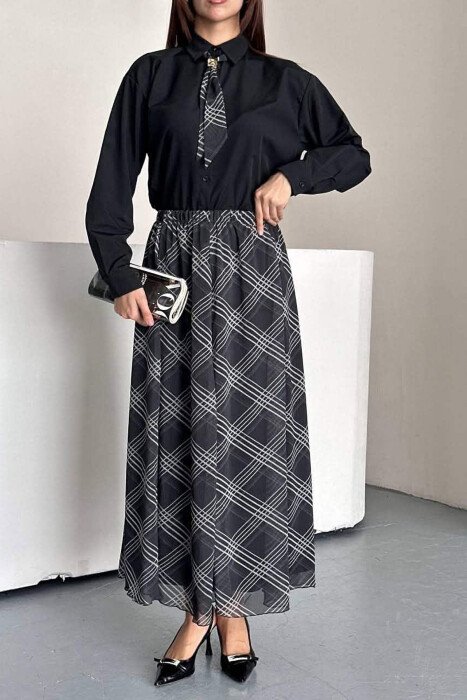 LONG SLEEVE SHIRT + SKIRT WOMEN SET BLACK/ E ZEZE - 6