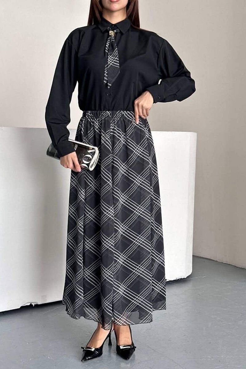 LONG SLEEVE SHIRT + SKIRT WOMEN SET BLACK/ E ZEZE - 6