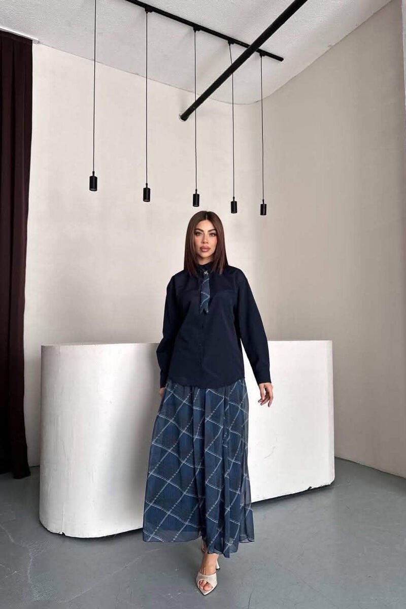 LONG SLEEVE SHIRT + SKIRT WOMEN SET BLUE/BLU - 1