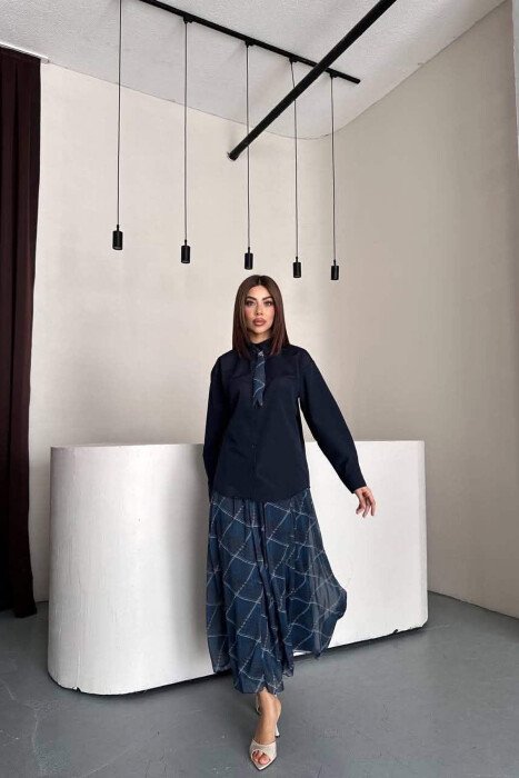 LONG SLEEVE SHIRT + SKIRT WOMEN SET BLUE/BLU - 2