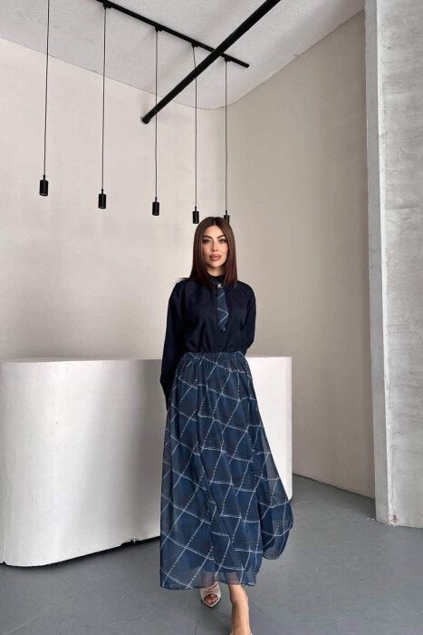 LONG SLEEVE SHIRT + SKIRT WOMEN SET BLUE/BLU - 5