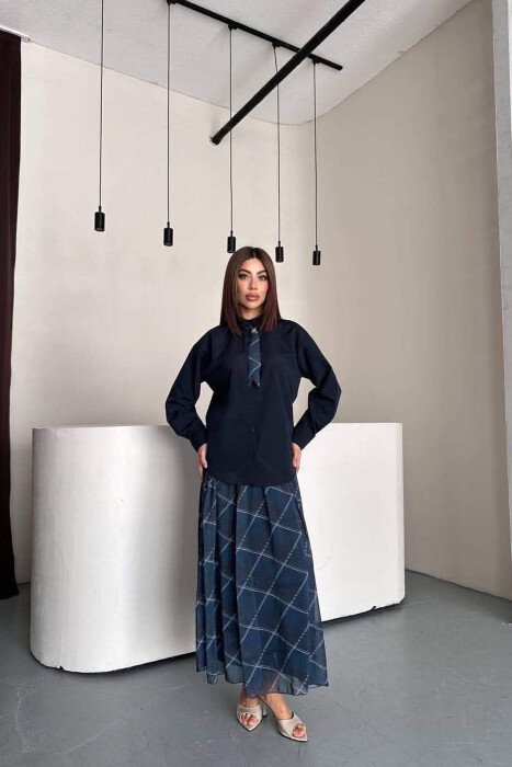 LONG SLEEVE SHIRT + SKIRT WOMEN SET BLUE/BLU - 6