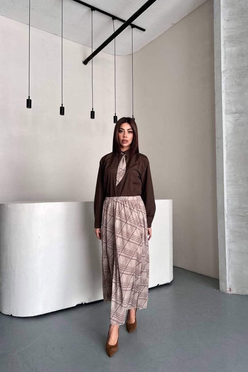 LONG SLEEVE SHIRT + SKIRT WOMEN SET BROWN/KAFE - 4