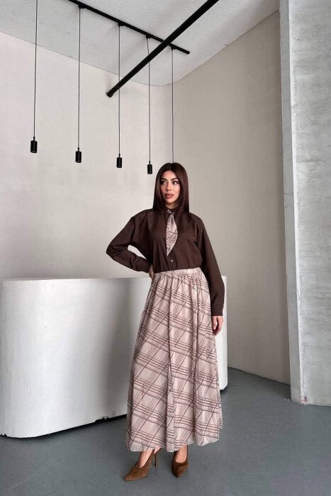 LONG SLEEVE SHIRT + SKIRT WOMEN SET BROWN/KAFE - 5