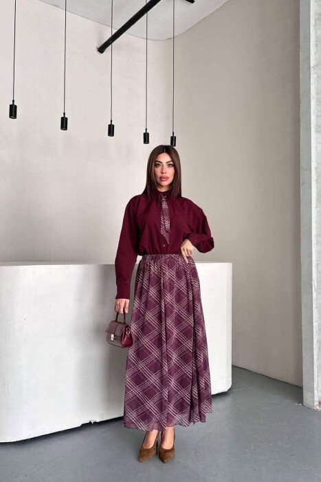 LONG SLEEVE SHIRT + SKIRT WOMEN SET BURGUNDY/VISHNJE - KLAUDIO FASHION