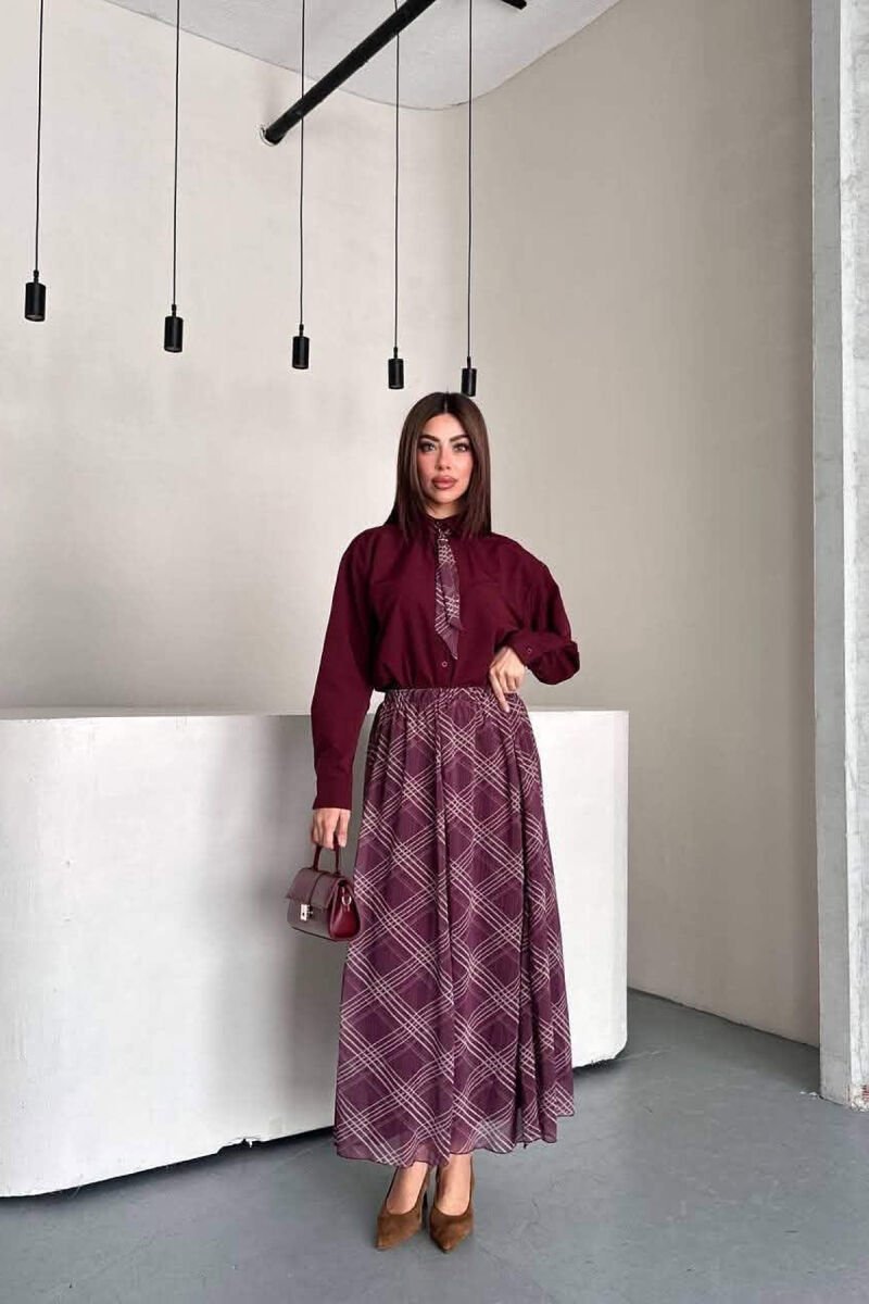 LONG SLEEVE SHIRT + SKIRT WOMEN SET BURGUNDY/VISHNJE - 1