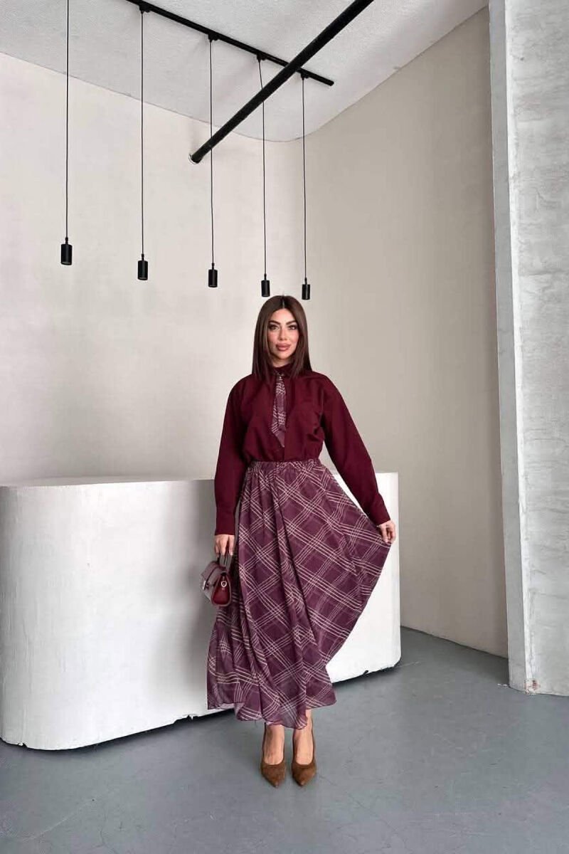 LONG SLEEVE SHIRT + SKIRT WOMEN SET BURGUNDY/VISHNJE - 2