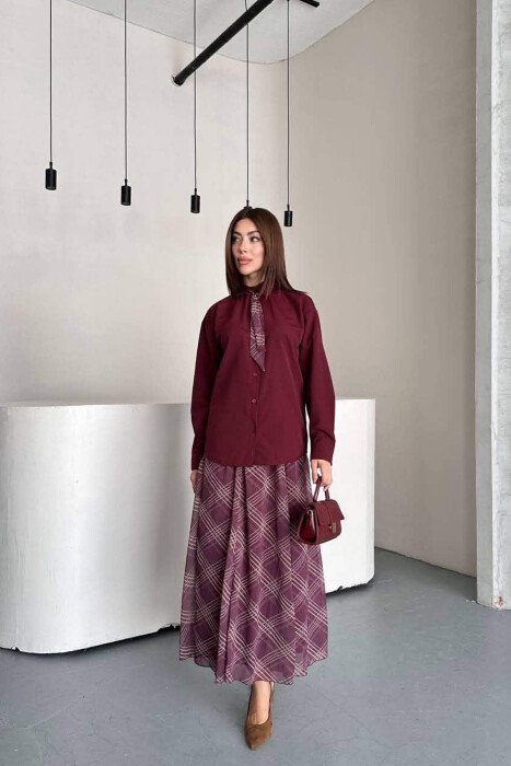 LONG SLEEVE SHIRT + SKIRT WOMEN SET BURGUNDY/VISHNJE - 3