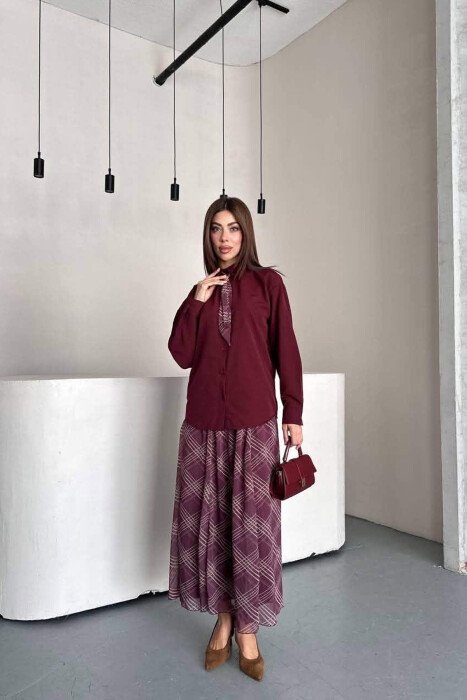 LONG SLEEVE SHIRT + SKIRT WOMEN SET BURGUNDY/VISHNJE - 4