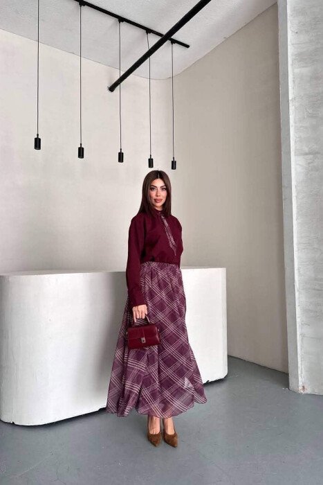 LONG SLEEVE SHIRT + SKIRT WOMEN SET BURGUNDY/VISHNJE - 5