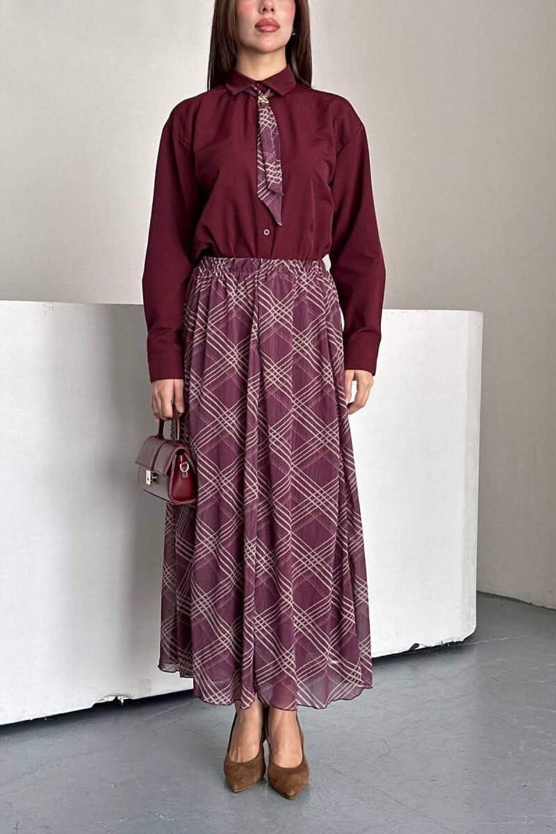 LONG SLEEVE SHIRT + SKIRT WOMEN SET BURGUNDY/VISHNJE - 6