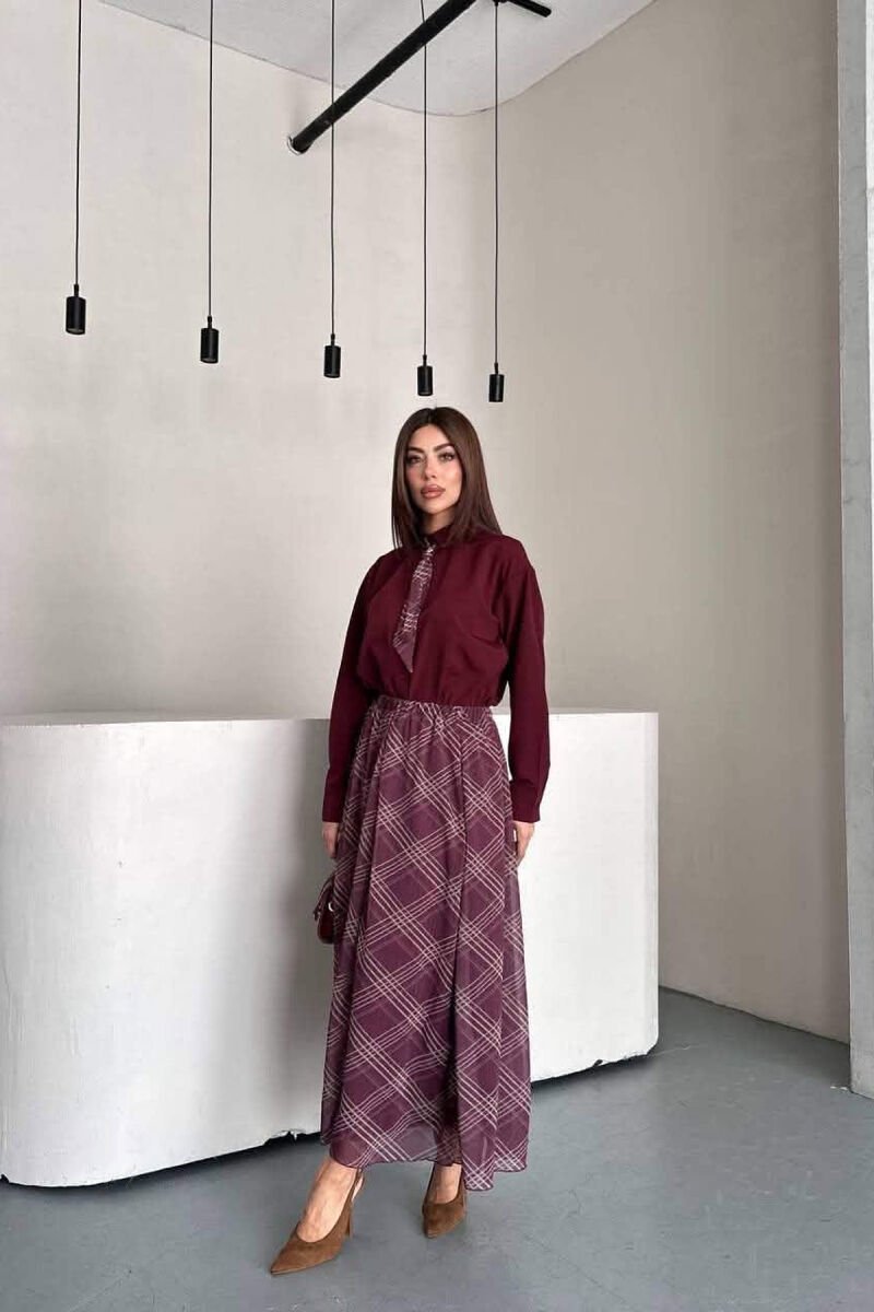 LONG SLEEVE SHIRT + SKIRT WOMEN SET BURGUNDY/VISHNJE - 7