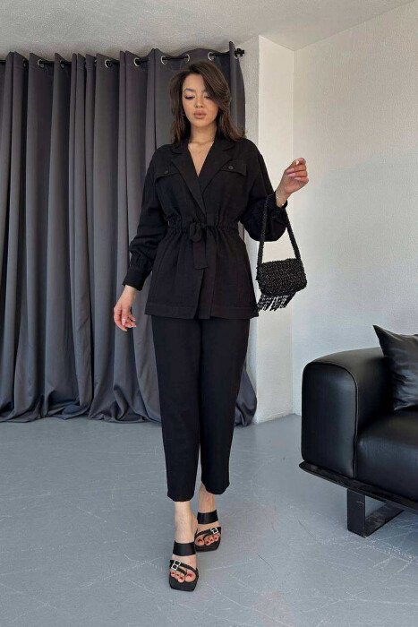 LONG SLEEVE SHIRT+TROUSERS LACING WOMEN SET BLACK/ E ZEZE - KLAUDIO FASHION