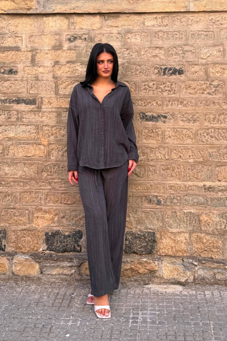 LONG SLEEVE SHIRT+TROUSERS WOMEN SET DARK GREY/GEE - KLAUDIO FASHION