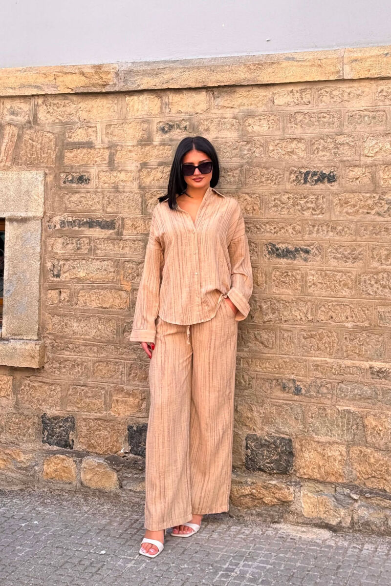 LONG SLEEVE SHIRT+TROUSERS WOMEN SET LIGHT BROWN/KAZB - 1