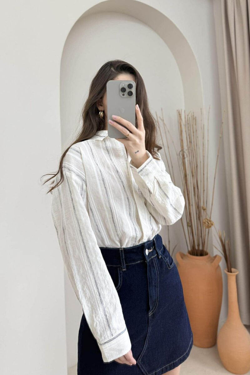 LONG SLEEVE SIMPLE WOMEN SHIRT CREAM/KREM - 1