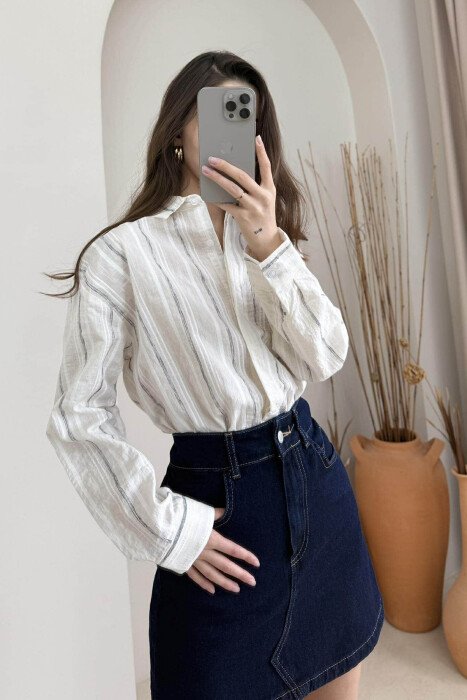 LONG SLEEVE SIMPLE WOMEN SHIRT CREAM/KREM - 2
