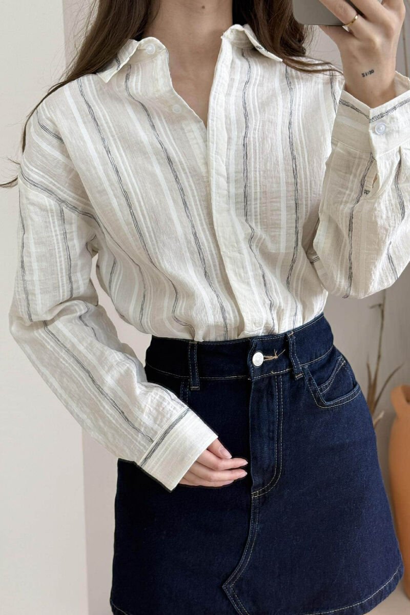 LONG SLEEVE SIMPLE WOMEN SHIRT CREAM/KREM - 3
