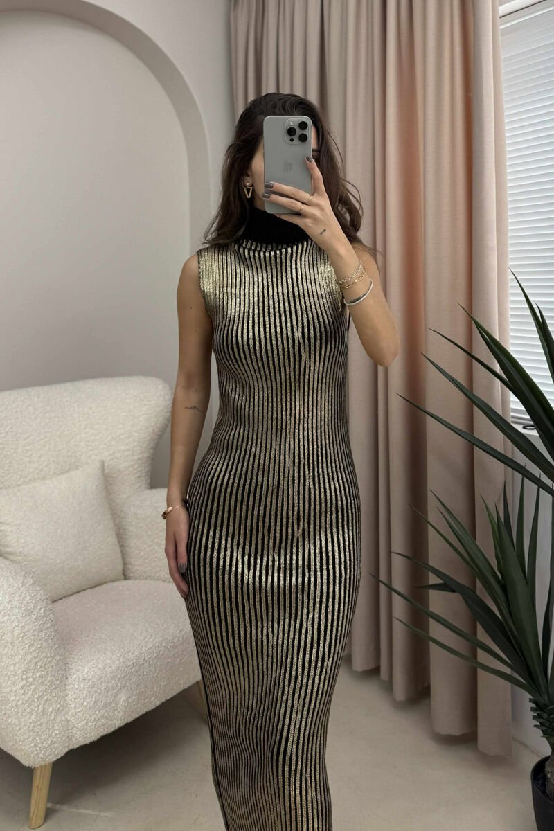 LONG SLEEVELESS TURTLE NECK WOMEN DRESS GOLDEN ROD/GOLD - 3