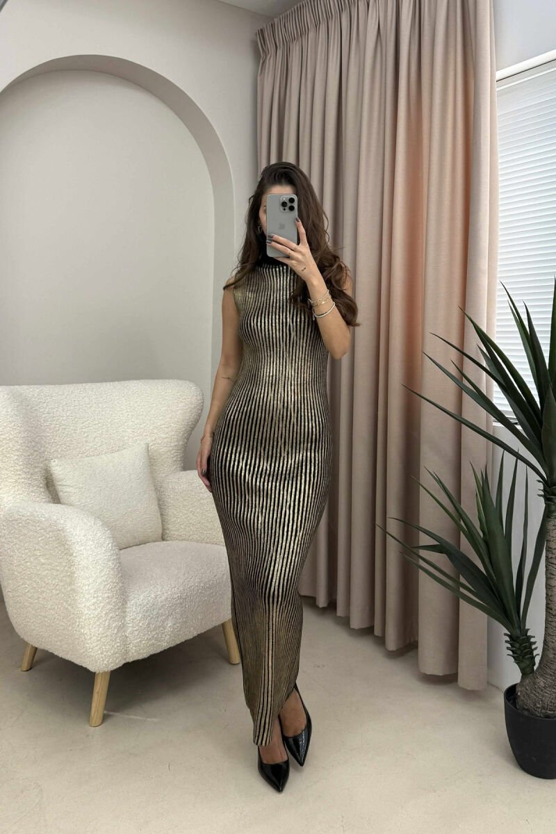LONG SLEEVELESS TURTLE NECK WOMEN DRESS GOLDEN ROD/GOLD - 4