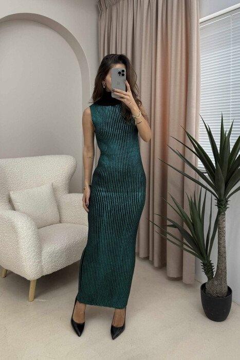 LONG SLEEVELESS TURTLE NECK WOMEN DRESS GREEN/JESHILE 