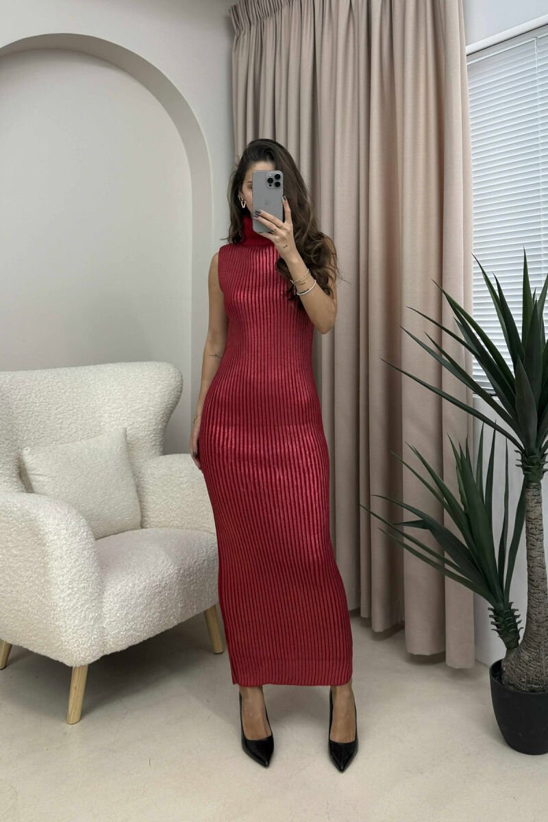 LONG SLEEVELESS TURTLE NECK WOMEN DRESS RED/E KUQE - 1