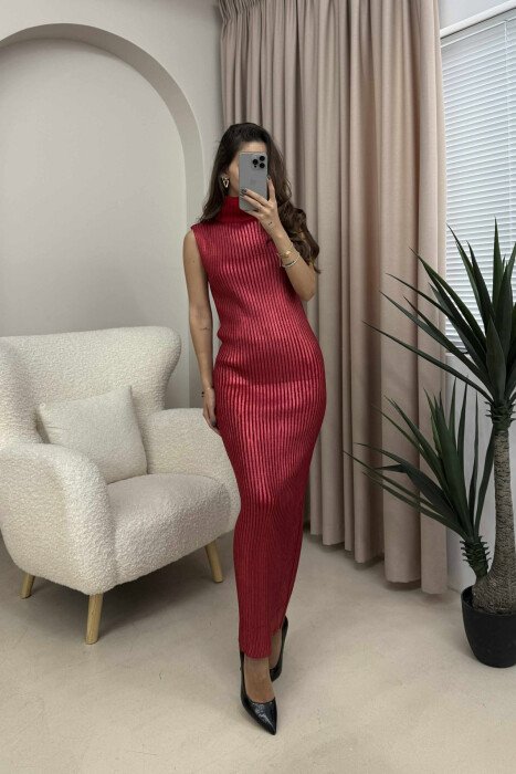 LONG SLEEVELESS TURTLE NECK WOMEN DRESS RED/E KUQE - 2