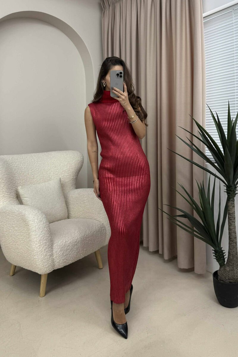 LONG SLEEVELESS TURTLE NECK WOMEN DRESS RED/E KUQE - 2