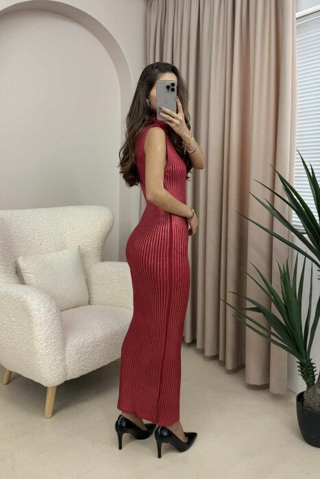 LONG SLEEVELESS TURTLE NECK WOMEN DRESS RED/E KUQE - 3