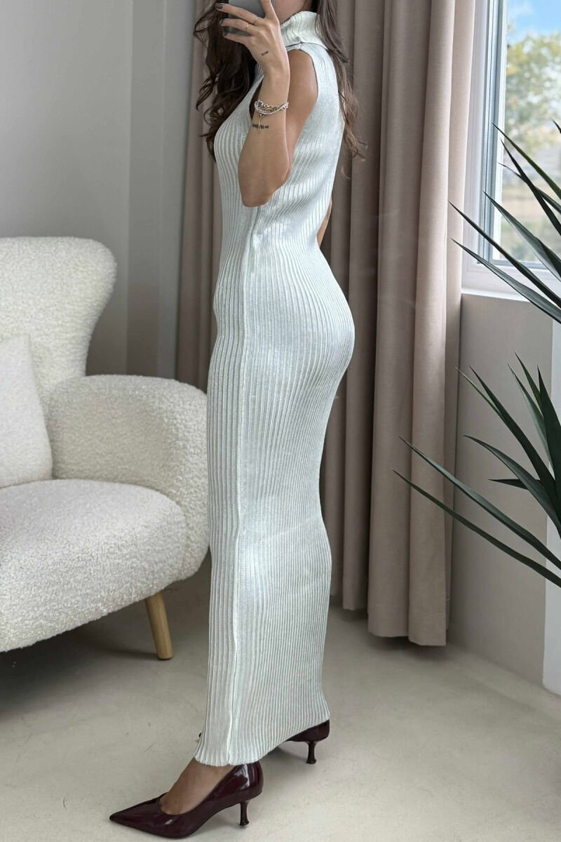 LONG SLEEVELESS TURTLE NECK WOMEN DRESS WHITE-E BARDHE - 2