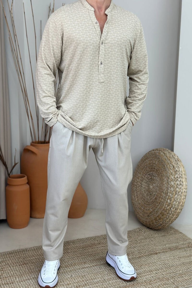 LONG SLEEVES BUTTONS MEN SHIRT BEIGE/BEZHE - 1