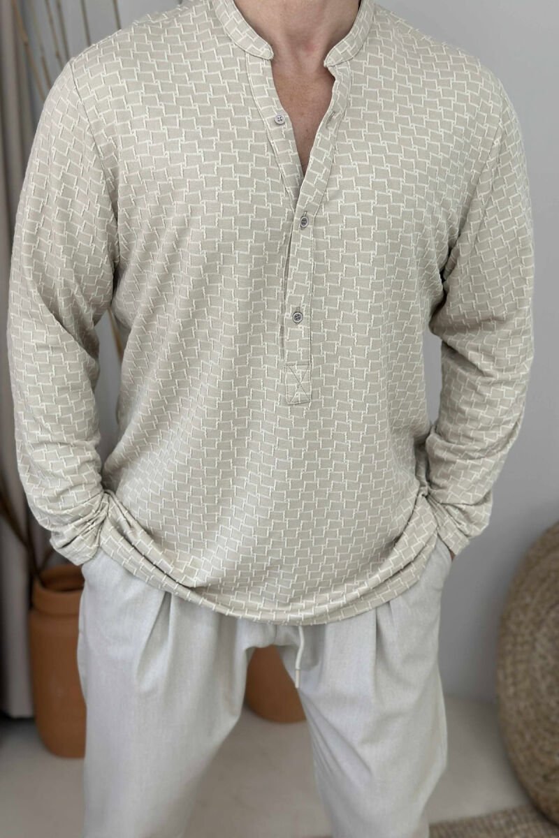 LONG SLEEVES BUTTONS MEN SHIRT BEIGE/BEZHE - 2