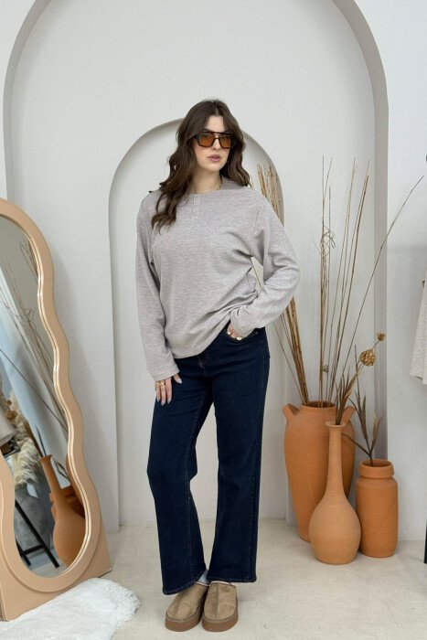 LONG SLEEVES BUTTONS WOMEN SWEATSHIRT LIGHT BROWN/KAZB 