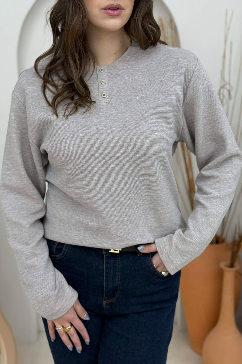 LONG SLEEVES BUTTONS WOMEN SWEATSHIRT LIGHT BROWN/KAZB - 4