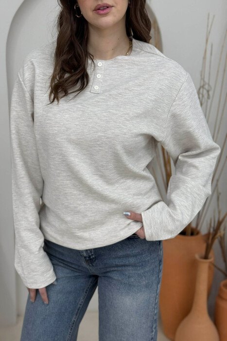 LONG SLEEVES BUTTONS WOMEN SWEATSHIRT LIGHT GREY/GZ - 4