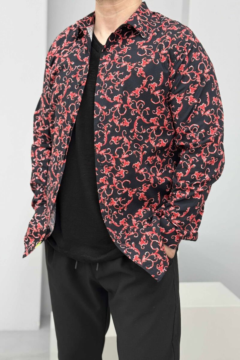 LONG SLEEVES DESIGNED MEN SHIRT BLACK/ E ZEZE - 1